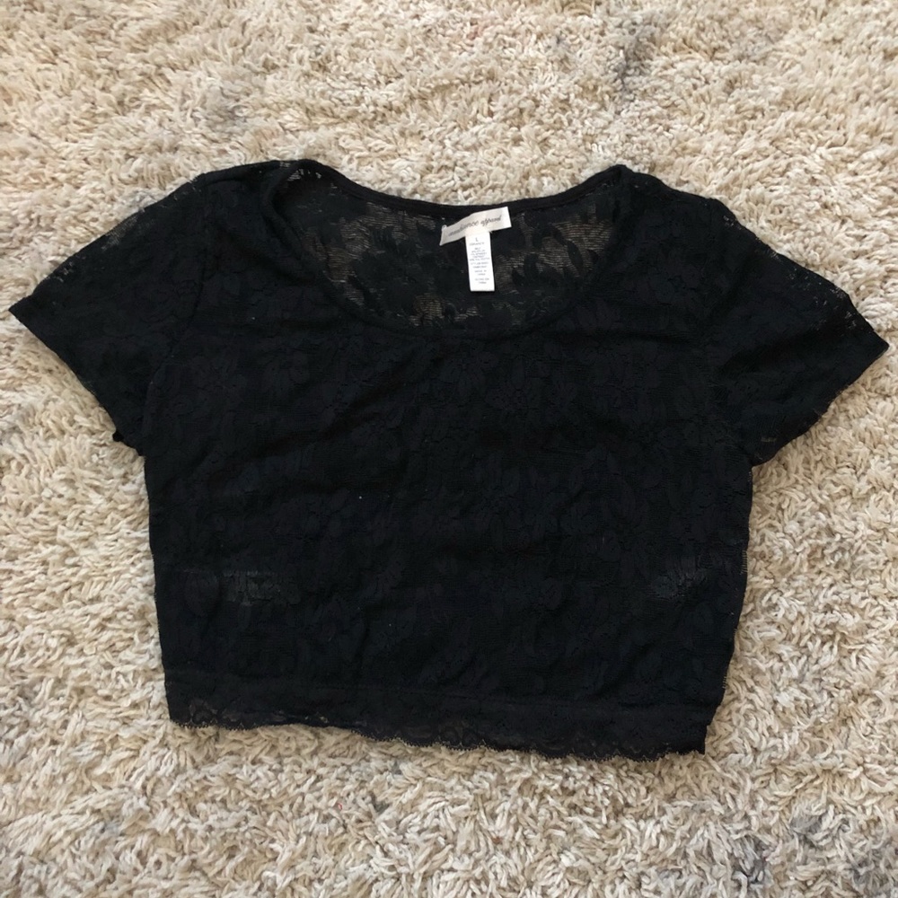 black lace crop top with see-through lace back